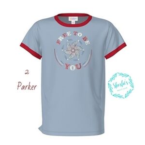 LuLaRoe Parker Blue and Red T-Shirt